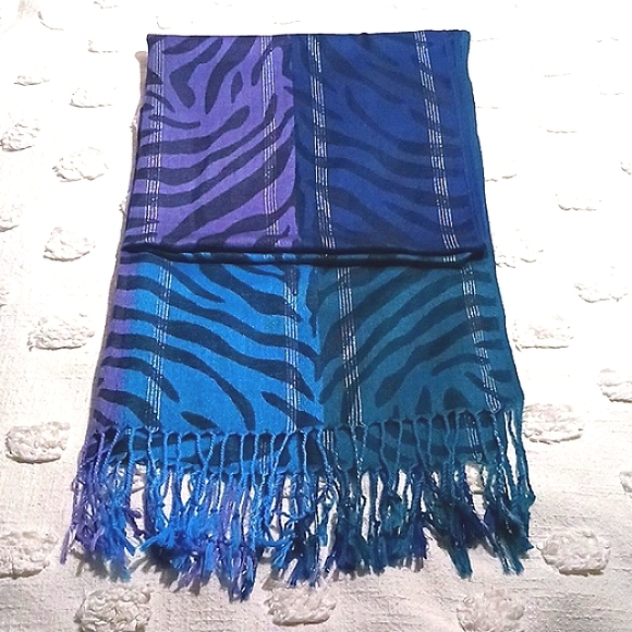 Pashmire ⚜️ Multi Color Zebra Print Scarf/Wrap/Sarong 🦓 🏖🛝🏝 - Picture 2 of 8